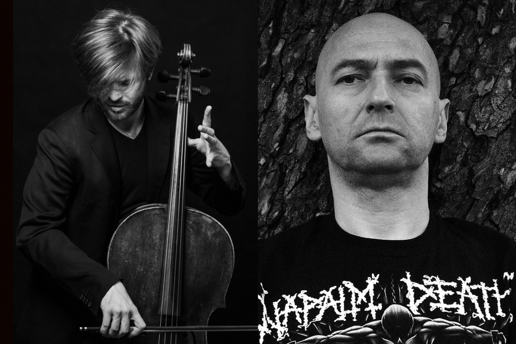 Zwei Porträtfotos von Michele Marco Rossi am Cello und Bernhard Gander